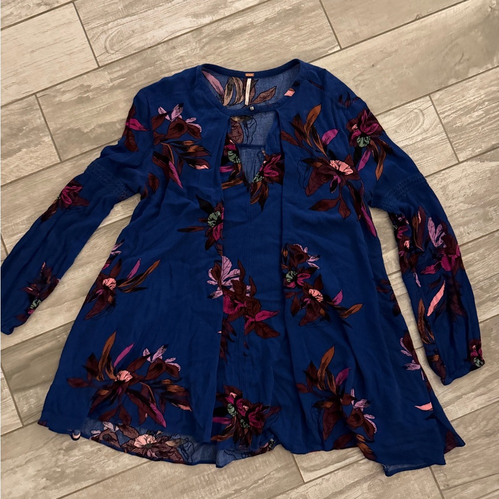 Free People Royal Blue Floral Tunic Top